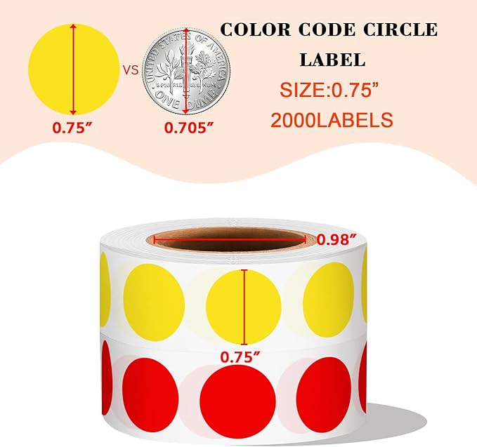 PARLAIM 2 Rolls 2000PCS 3/4" Round Circle Color-Code Dot Stickers, 2 Color - Image 2