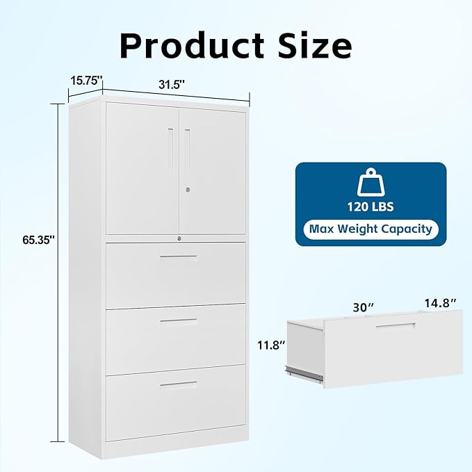 PEUKC 3-Drawer Metal File Cabinet, Lateral Vertical Filing Cabinets - Image 3
