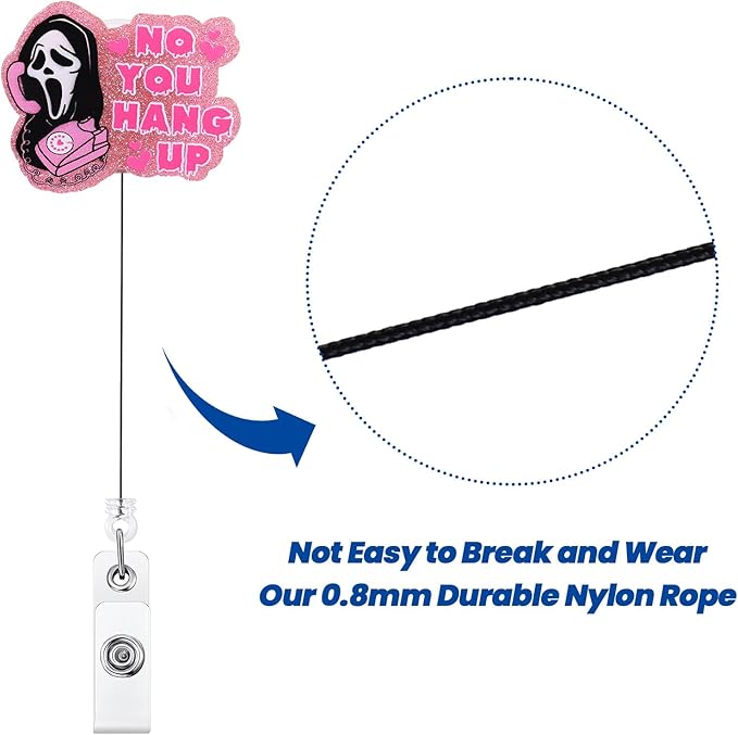 BVIIE No You Hang Up Funny Ghost Badge Reel, Retractable ID Card Pink Badge - Image 4