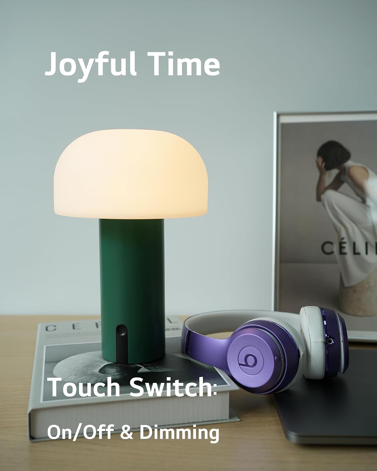 Small Cordless Mushroom Table Lamp, Waterproof Shower Lamp Green