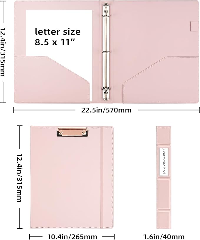 Ospelelf 3 Ring Binder with Clipboard 1 Inch Leather Binder - Image 5
