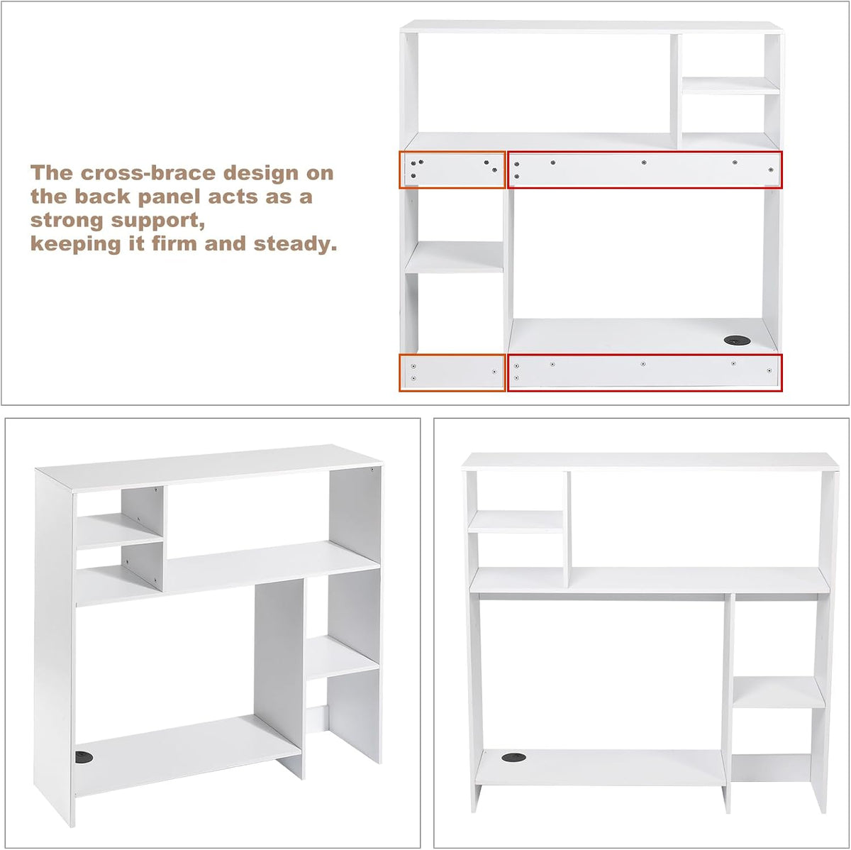 Modern Wooden Desktop Bookshelf Hutch, White Desk Organizer with 7 Shelves fo...