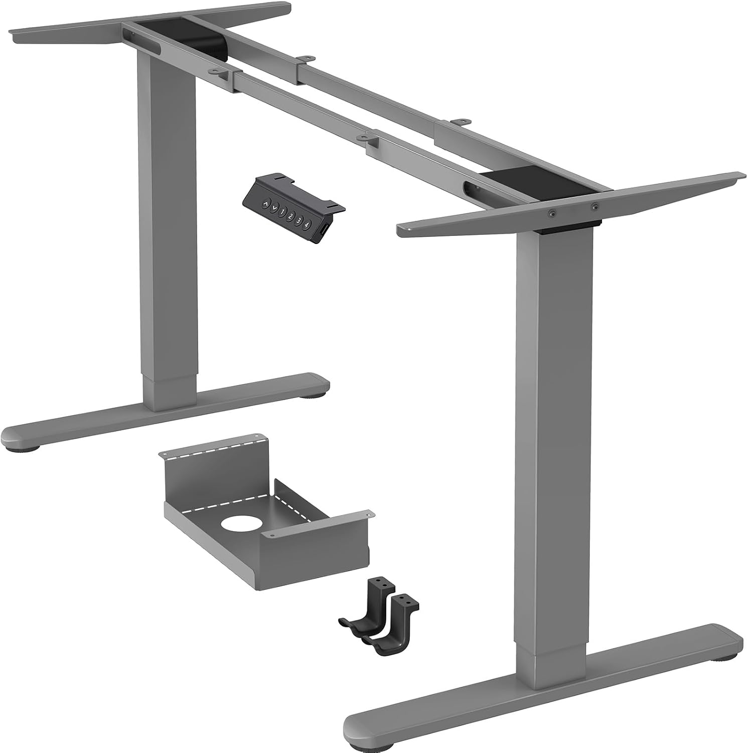ErGear Dual Motor Standing Desk Legs for 44-90 inch Desktops, 264 lbs | 4 Memory Presets, Cable Tray, Dual Hooks, 28-47 inch Height Range, DIY Sit Stand Frame, Black Finish, Quiet Lifting, Grey