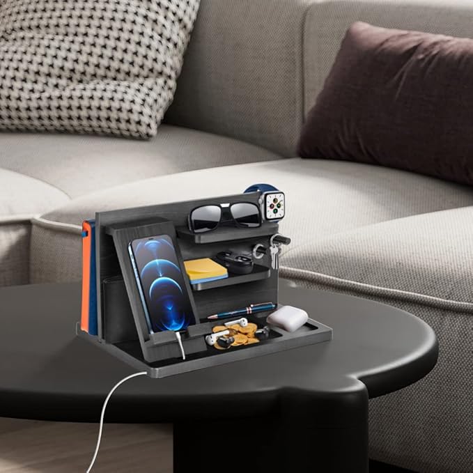 Gifts for Men Bedside Organiser Wood Phone Docking Station Dad Birthday Gifts - Image 6