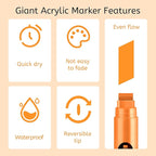 BIGTHUMB 3 Pcs Orange Jumbo Permanent Markers: 15mm Wide Tip Thick Acrylic - Image 3