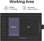 huion inspiroy h1060p graphics drawing tablet, 10 x showing dimensions
