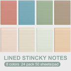 24 Pack Lined Sticky Notes 4X6 in Self Sticky Note Pads Colorful Post Stickies - Image 3