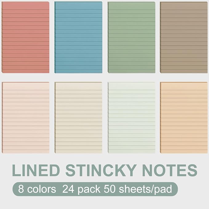 24 Pack Lined Sticky Notes 4X6 in Self Sticky Note Pads Colorful Post Stickies - Image 3