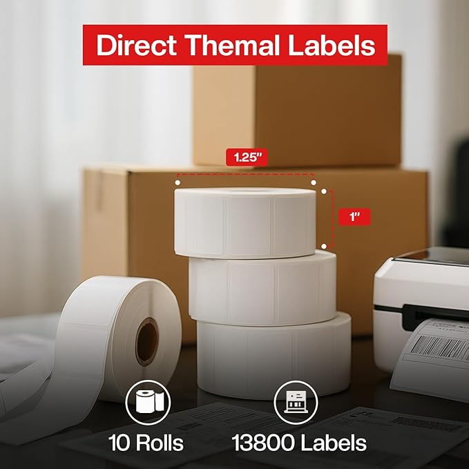 1 1/4” × 1”Direct Thermal Printer Labels, 10 Rolls, 800 Matte White Thermal - Image 9
