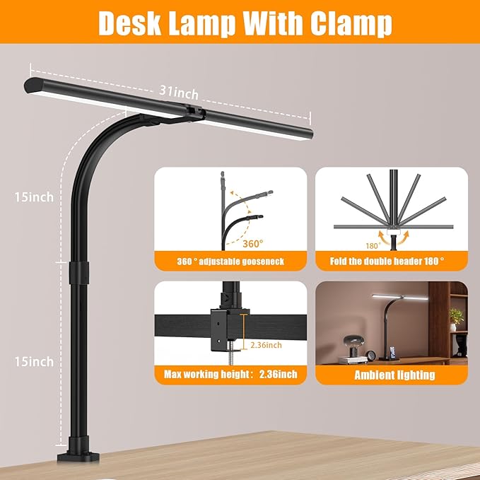 AKRRYR Led Desk Lamp for Home Office, 24W Bright Eye-Caring Desk Light - Image 3