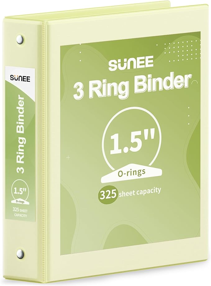 SUNEE 3 Ring Binder 1.5 Inch 1 Pack, Light Yellow by SUNEE