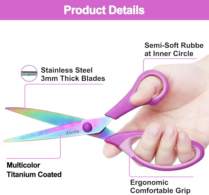 8.5" Scissors All Purpose, Titanium Coating Sharp Blade, Soft Comfort-Grip - Image 3
