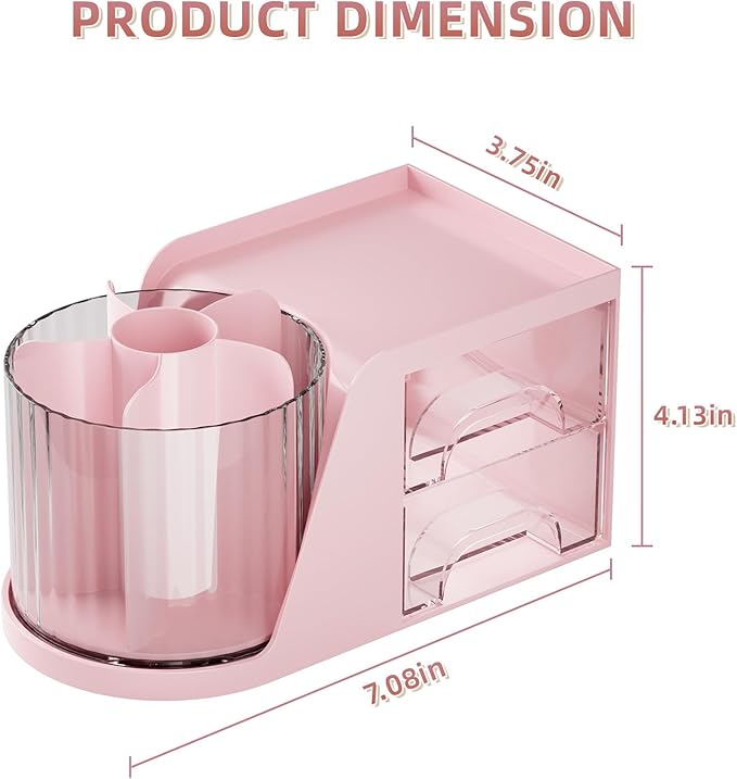 Marbrasse Desk Organizer with 2 Drawer, 360°Rotating Pen Holder, Desk - Image 3