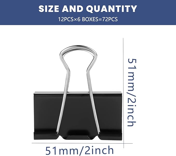 72 Pcs Extra Large Binder Clips 2 Inch Paper Clip Large Binding Clip, Jumbo - Image 7