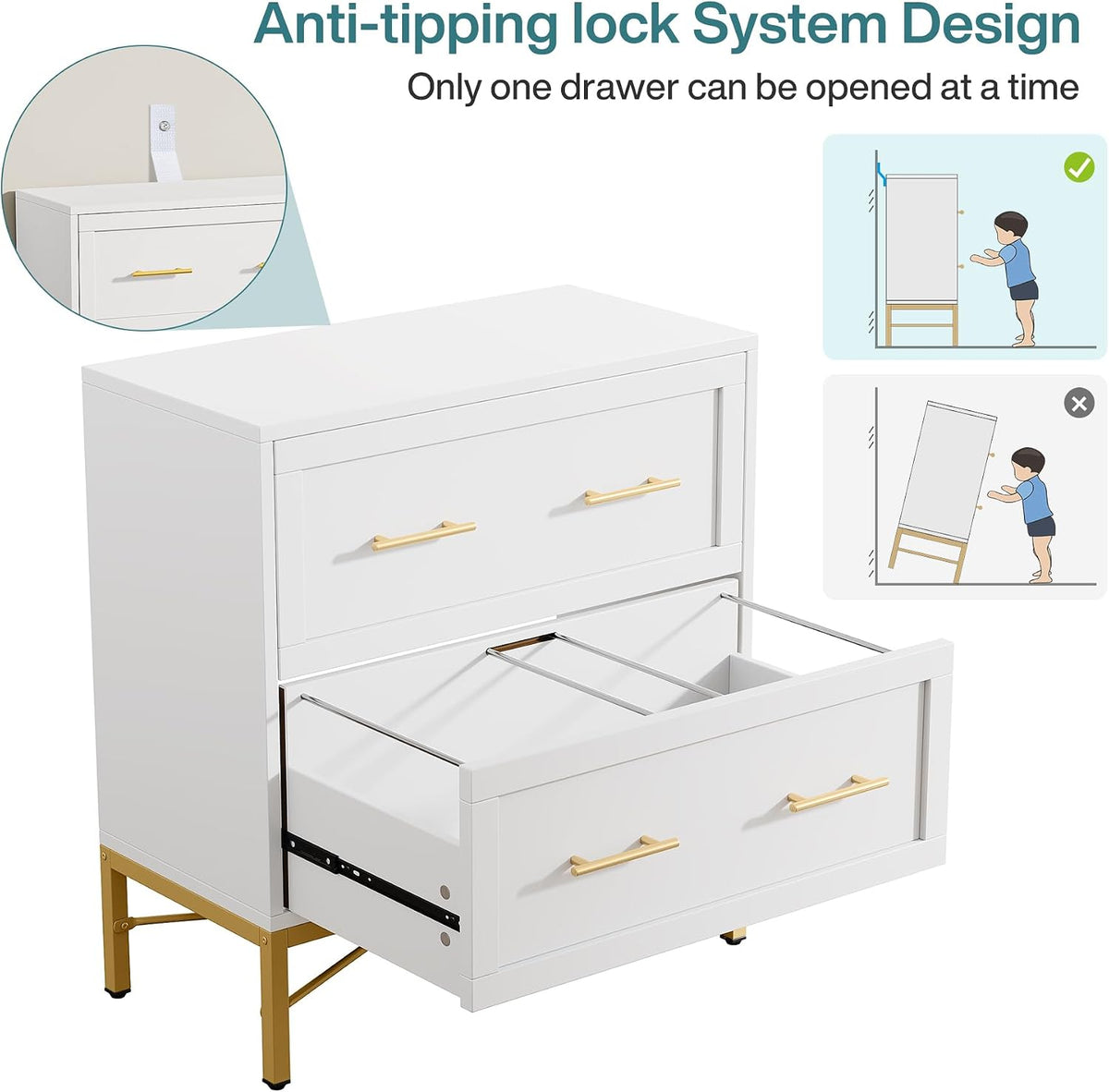 tribesigns modern white 2 drawer file cabinet, lateral on a desk or shelf