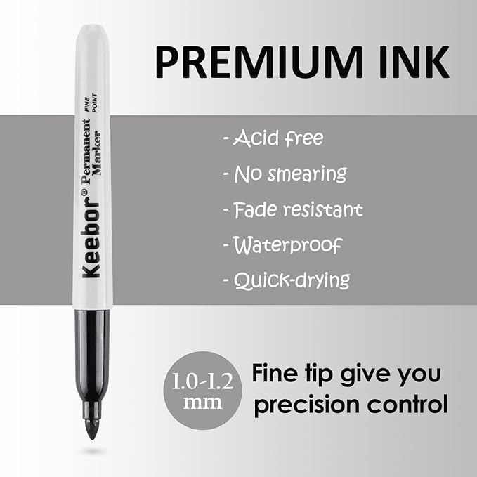 Keebor Black Permanent Markers Bulk of 100 Pack, Fine Point Permanent Marker Set - Image 3