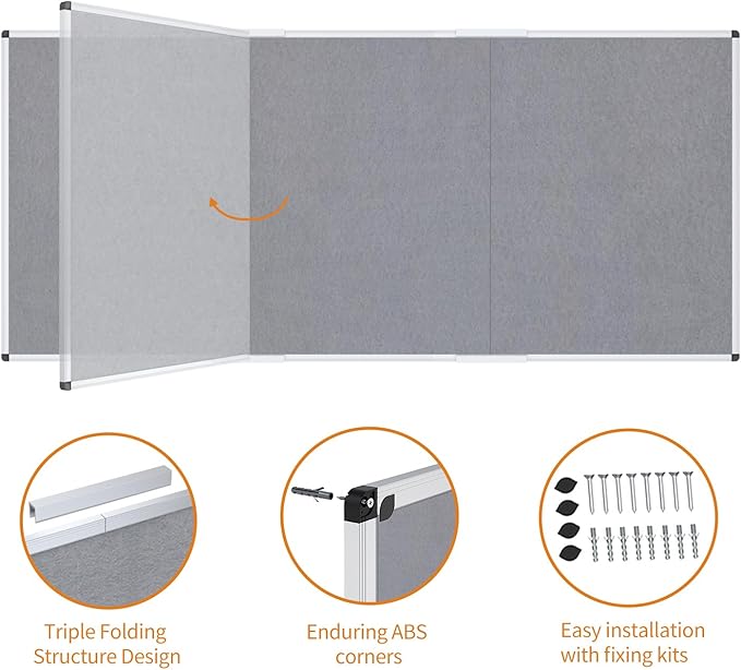 VIZ-PRO Large Fabric Bulletin Board/Foldable Notice Board Felt Gray, 96 X 48 - Image 4