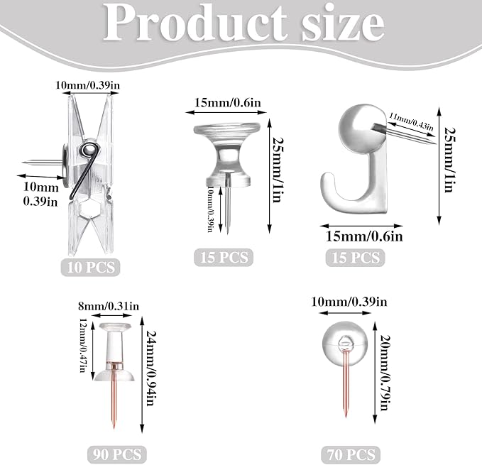 200 Pieces Push Pins Set, 5 Types Clear Thumb Tacks Push Pins - Image 2