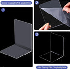 Clear Acrylic Book Ends for Shelves Heavy Duty L Shaped, 2 Pcs