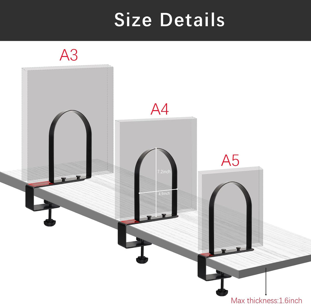 WOMACO Book Ends for Heavy Books, Heavy Duty Bookend for Shelves, Super Steady Clamp-On Non-Skid Metal Book Shelves Holders Stoppers for CDs, Vinyl Records (Black, 6 Pairs)