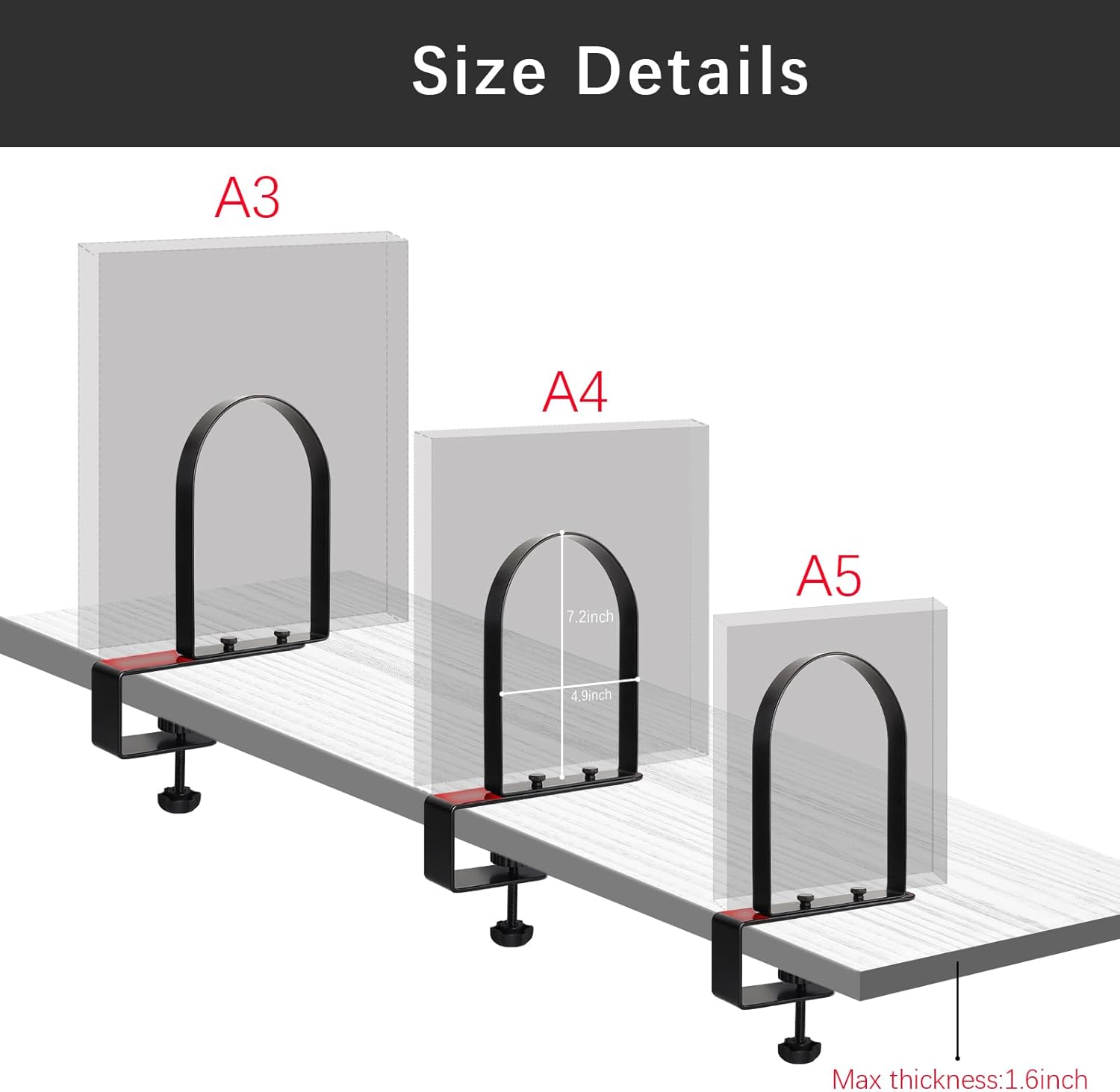 WOMACO Book Ends for Heavy Books, Heavy Duty Bookend for Shelves, Super Steady Clamp-On Non-Skid Metal Book Shelves Holders Stoppers for CDs, Vinyl Records (Black, 6 Pairs)
