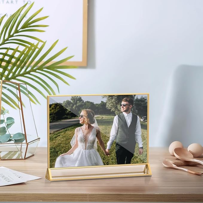 PPH-Sisy Clear Acrylic Sign Holder 11x 8.5 Horizontal Double Sided Gold Frame - Image 7