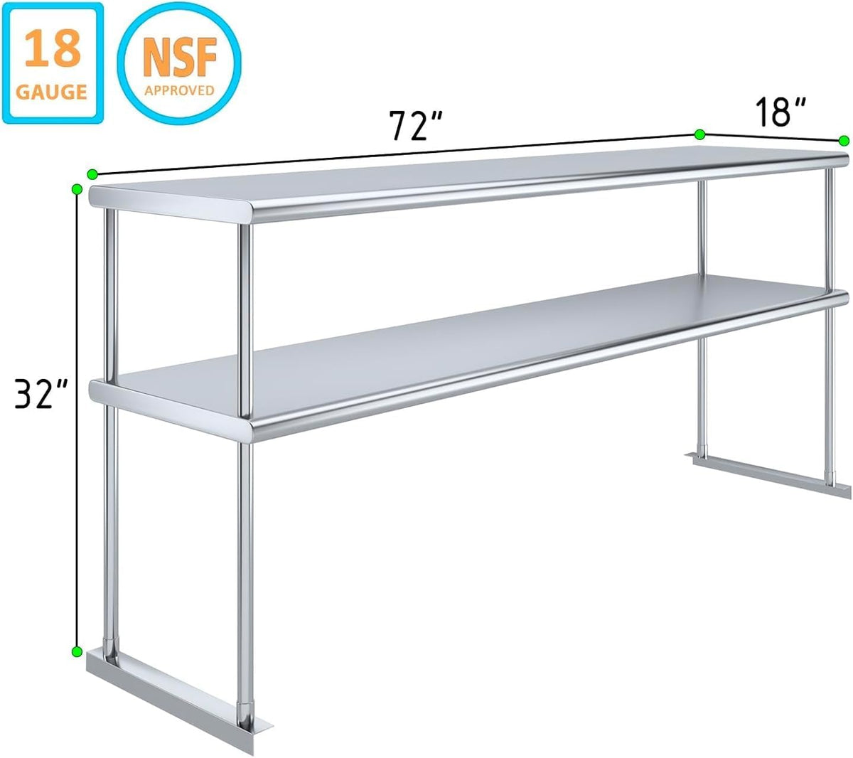 Express KitchQuip 18" x 72" Stainless Double Overshelf for Prep Wor...