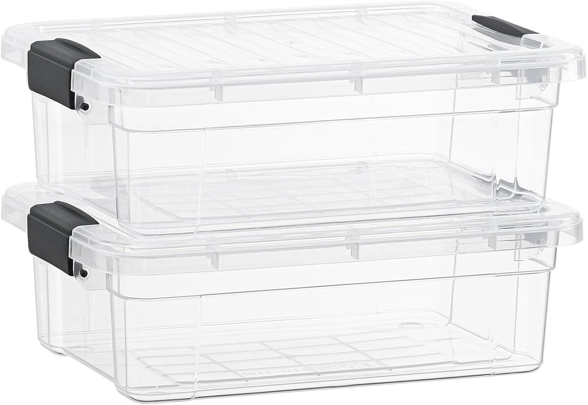 Superio Storage Bins with Lids- 2 Pack, 7.4 Qt Clear Boxes