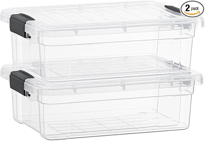 Superio Storage Bins with Lids- 2 Pack, 7.4 Qt Clear Boxes by Superio