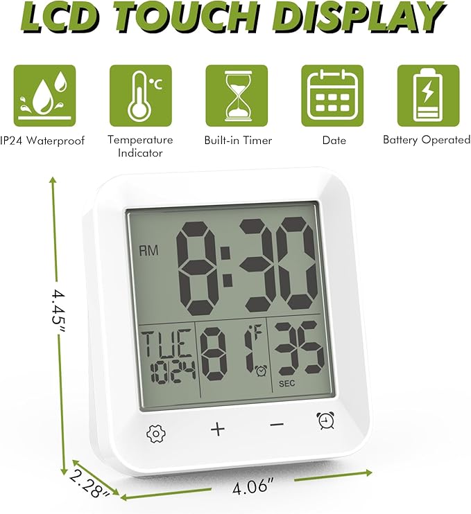 Wisoee Digital Shower Clock Waterproof, Bathroom Wall Clock Timer - Image 3