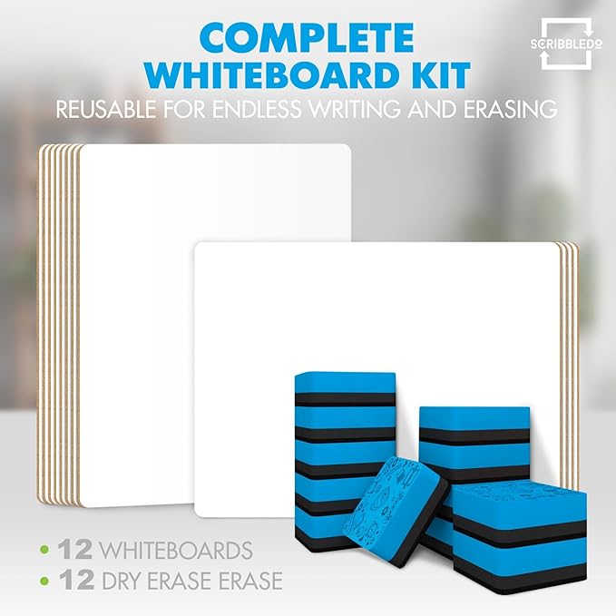 Set of 12 Small White Board Dry Erase Boards Classroom Pack Mini White Boards - Image 9