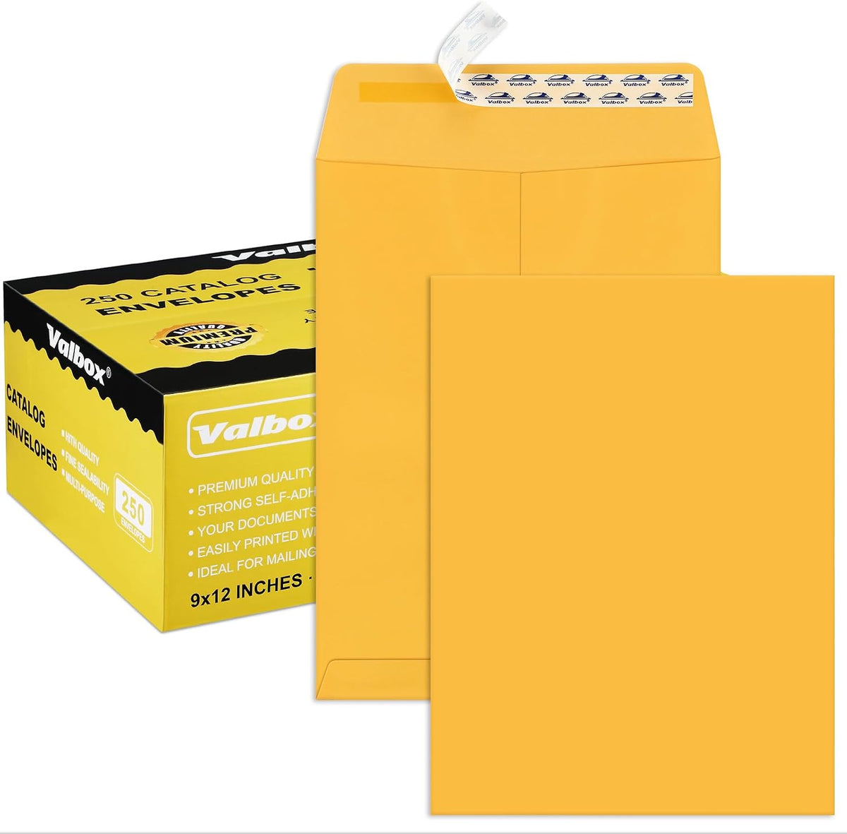 ValBox 9x12 Self Seal Security Catalog Envelopes 250 Packs Brown Kraft Envelopes