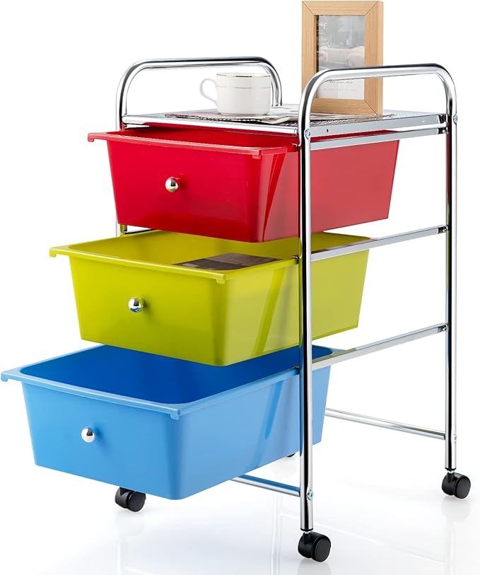 Giantex Rolling Cart with Drawers, Craft Organizer with Wheels, 3 Drawer - Image 9