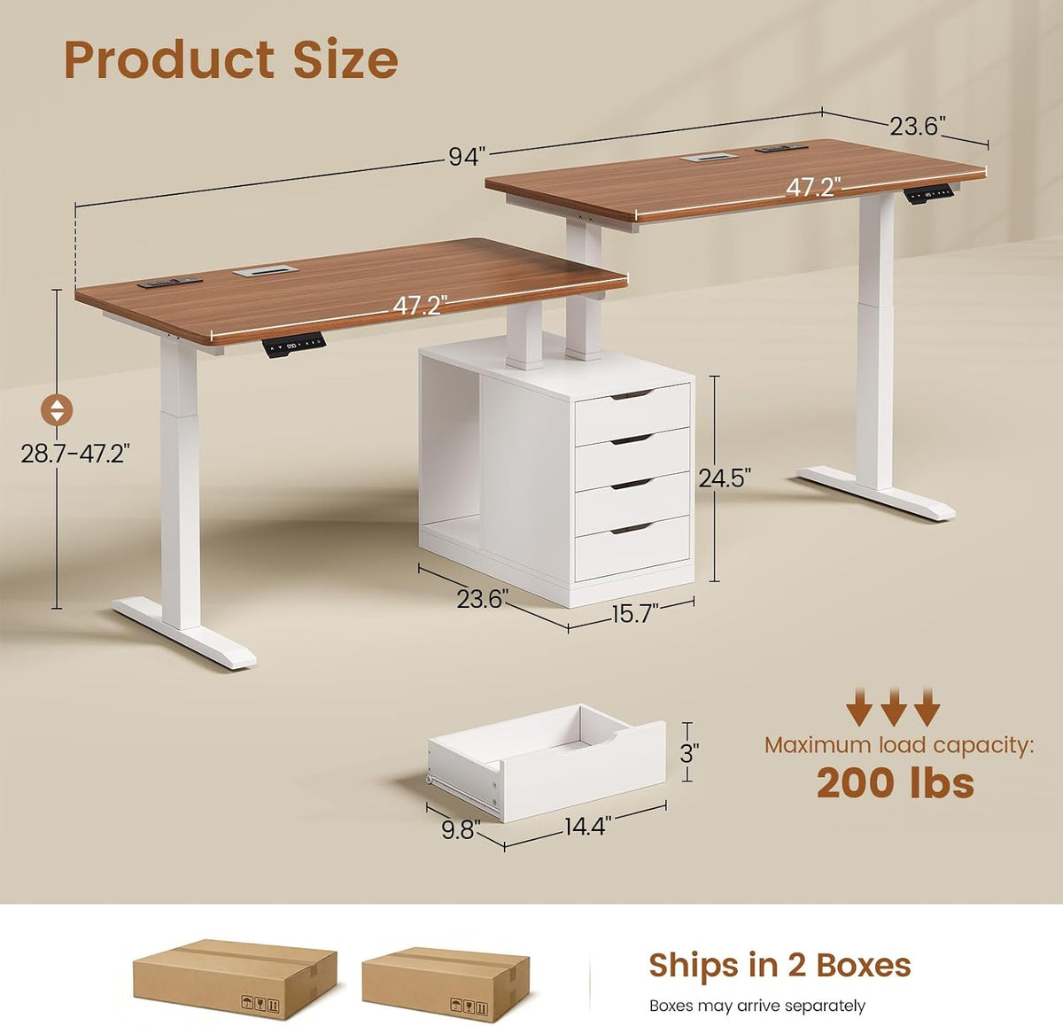 SEDETA Standing Two Person Desk with 4 Drawers, 2 Power Outlets, CPU Stand