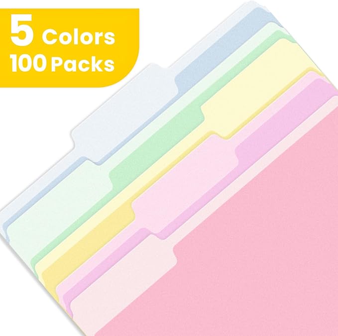 SUNEE File Folders, 100 Pack Manila File Folders 1/3 Cut Letter Size, Colored - Image 4