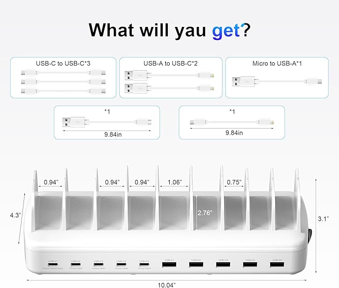 510W Fast Charging Station for Multiple Devices, 10 Port USB C Charger Station - Image 7