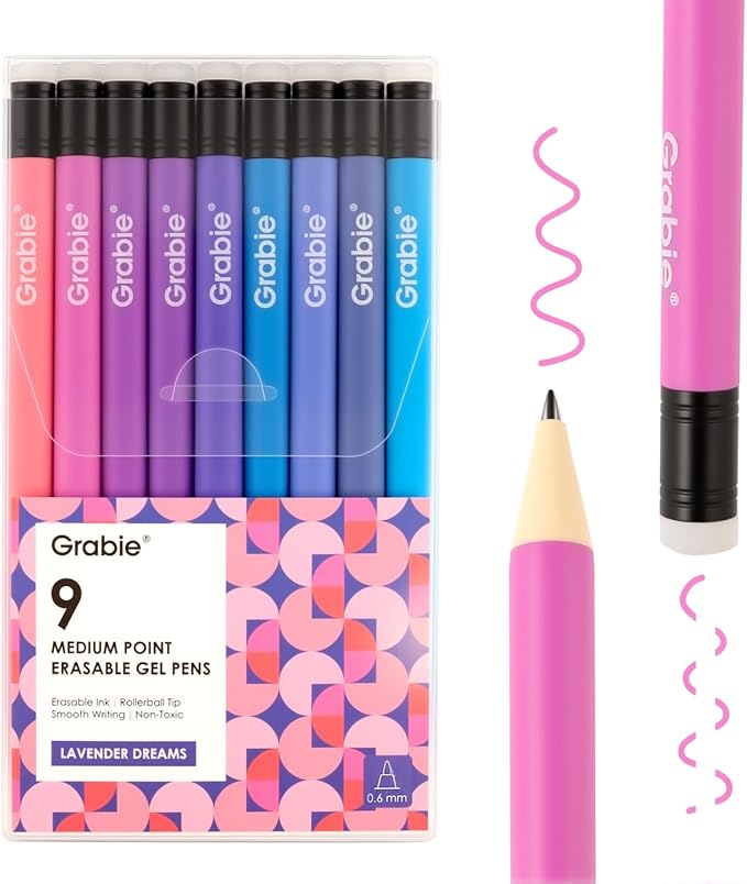 Grabie Erasable Gel Pens, 9 Colors Erasable Pens Multicolor, Make Mistakes by Grabie
