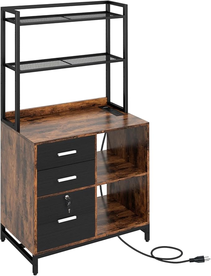 Livofloral Filing Cabinet with Charging Station, Files Cabinet with Shelves - Image 9