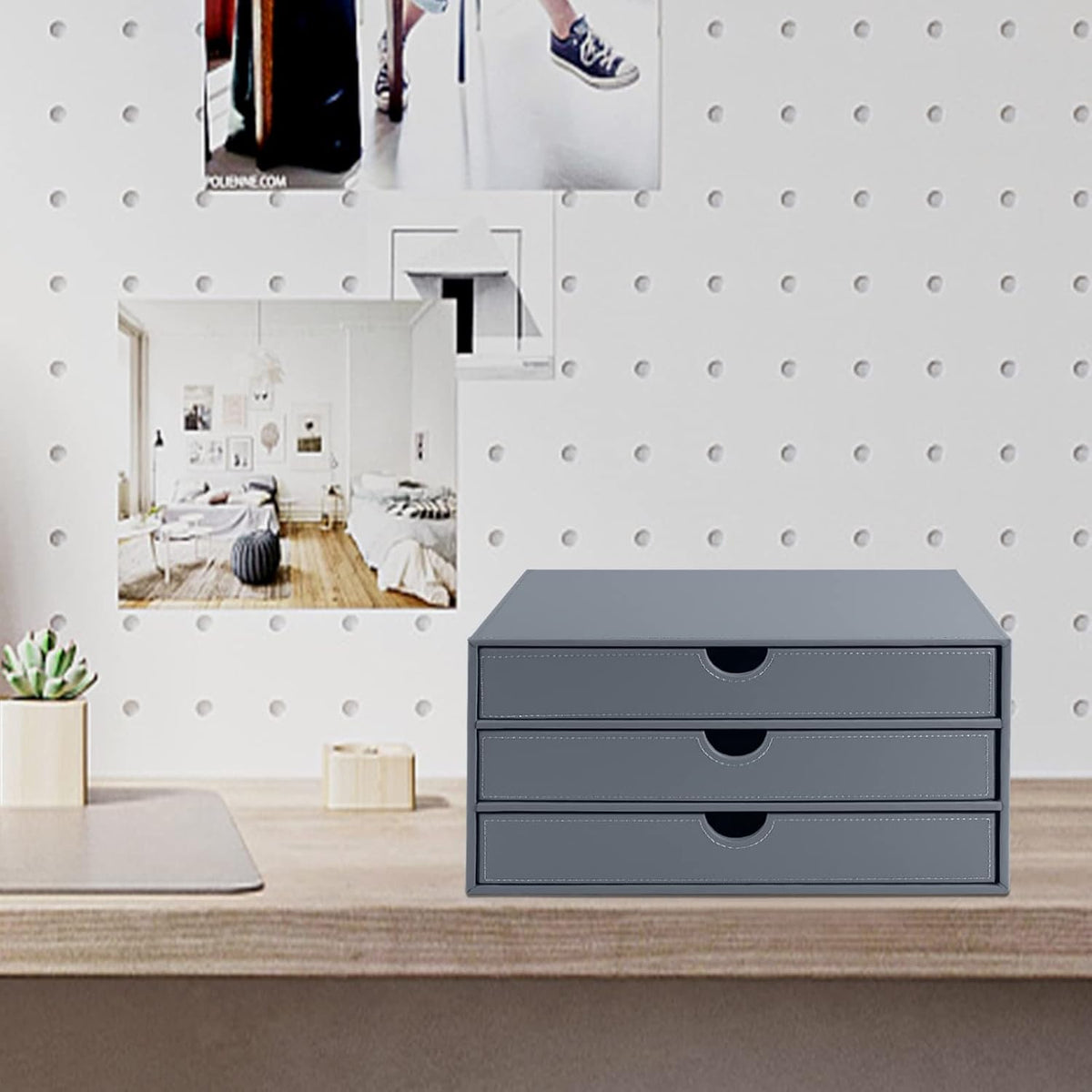 PU Leather Desk Organizer with 3 Drawers,Executive Office Supplies Desktop Fi...