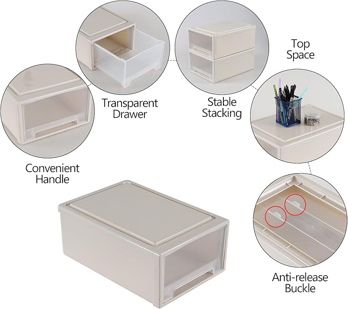 Xyskin 4-Pack 12 Quart Plastic Compact Stacking Drawer Unit, Stackable Desktop - Image 4