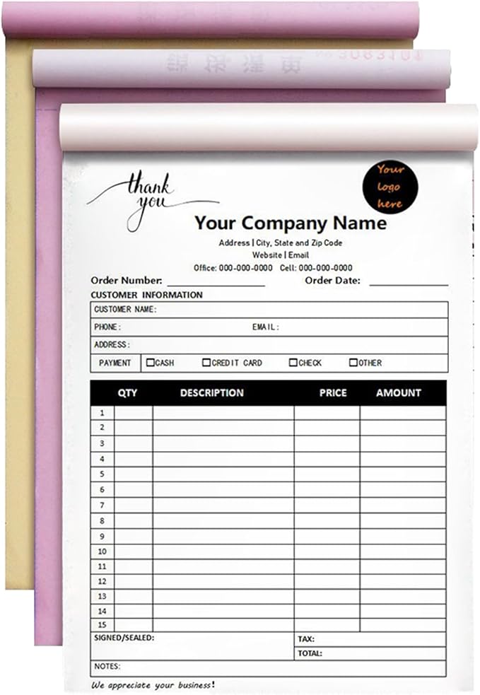 Custom Invoice Book in 3-Part /2-Part Receipt Book by Wasetell