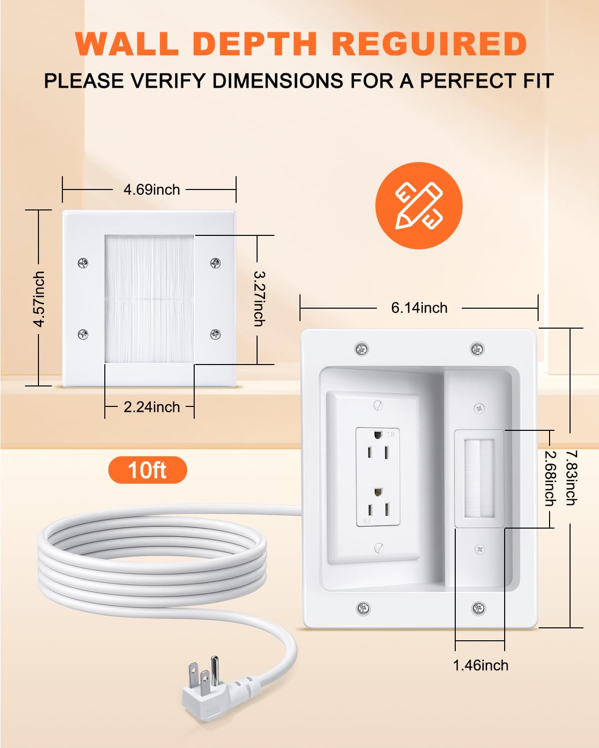 in Wall Cable Management Kit with Recessed Outlet Box, TV Cord Hider & Co...