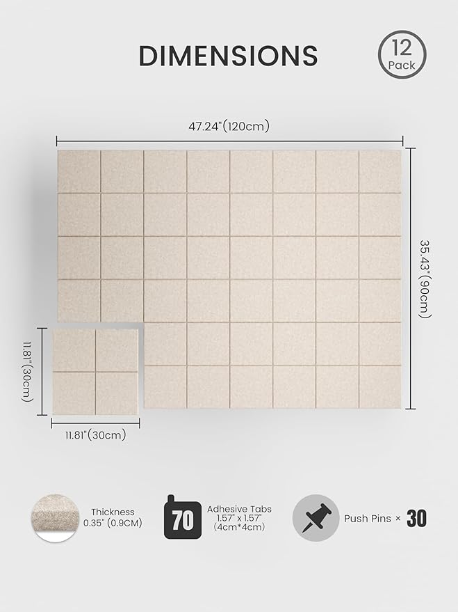 Bumusty Large Cork Board Alternative-47 x35 Felt Bulletin Board Tiles, - Image 2