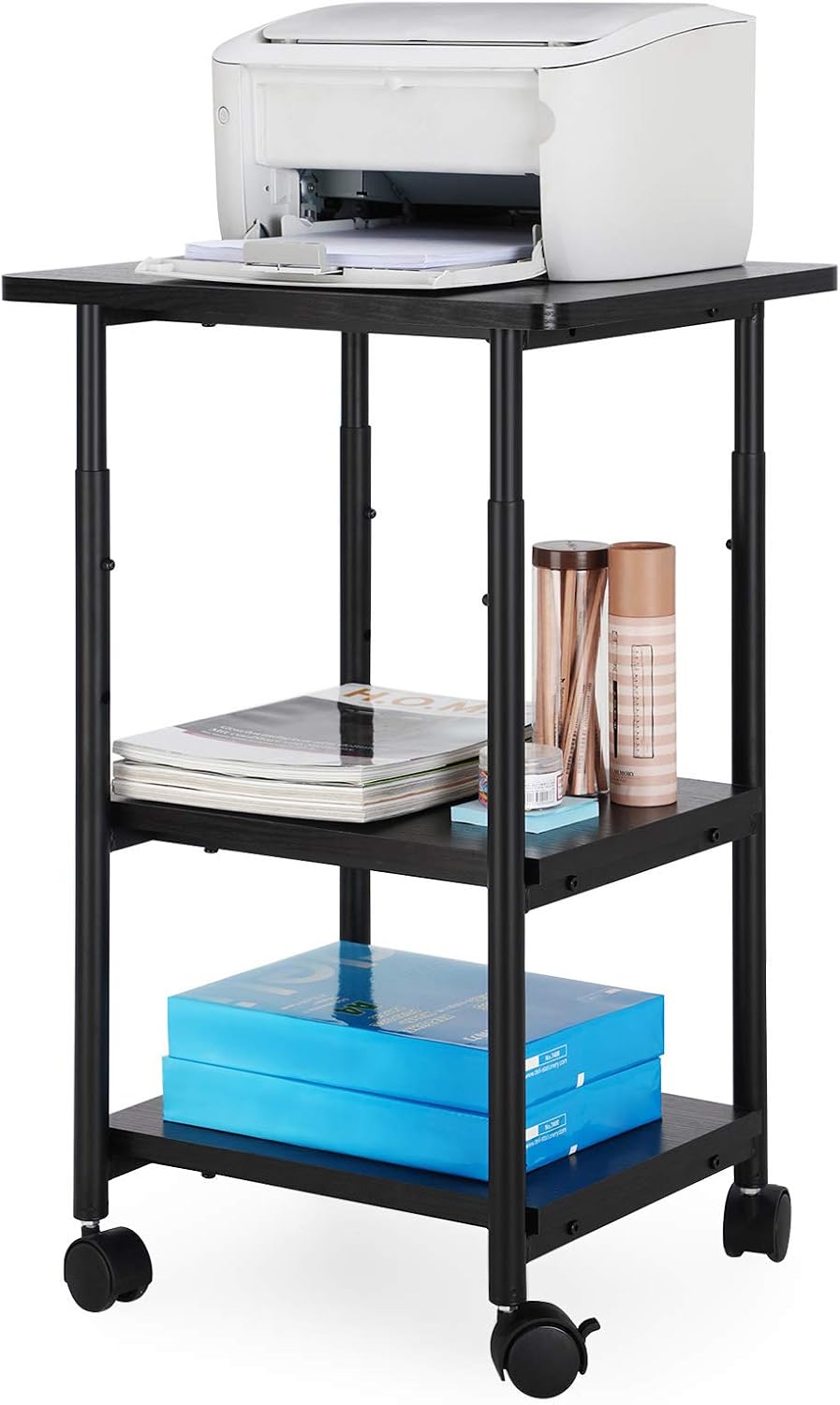 VASAGLE 3-Tier Printer Stand with Locking Wheels, Under Desk Printer Table