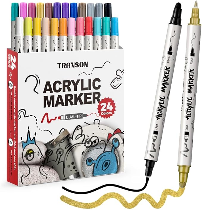 TRANSON 24 Color Bold and Fine Dual-tip Acrylic Paint Pen Set by Transon