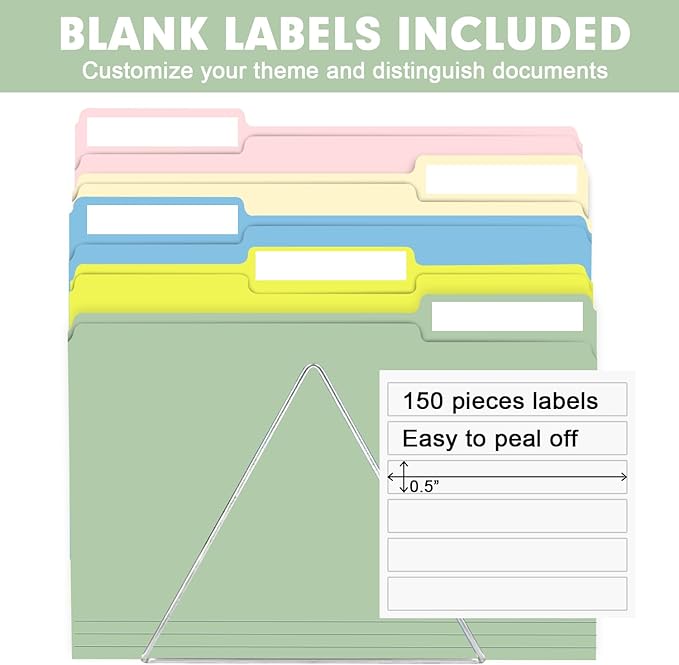 File Folder, RAZCC 150 Pack Colored File Folders, 1/3 Cut Tab File Folder - Image 3