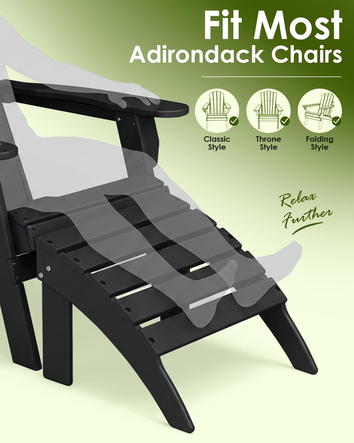 GREENVINES Adirondack Ottoman Set of 2, HDPE Plastic, Black