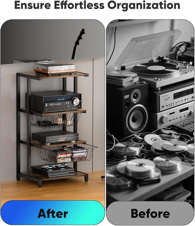 Ardier Media Stand with Two Detachable Baskets, 4-Tier AV Media Stand Corner - Image 6