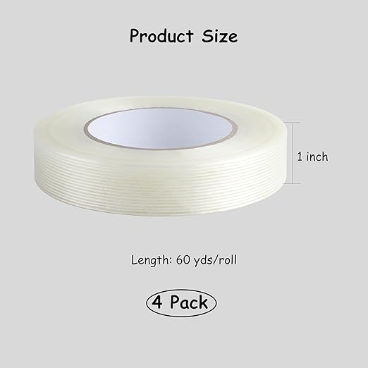 Lichamp Mono Filament Strapping Tape, 4 Roll 1 Inch x 60 Yards 5.9 Mil - Image 3