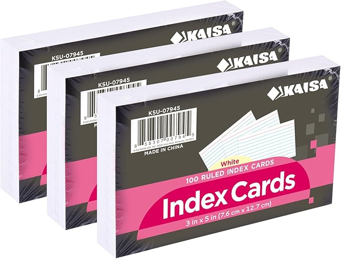 KAISA 3x5 Index Cards Flashcards 3 x 5 White Index Card Lined Ruled Note Cards by KAISA